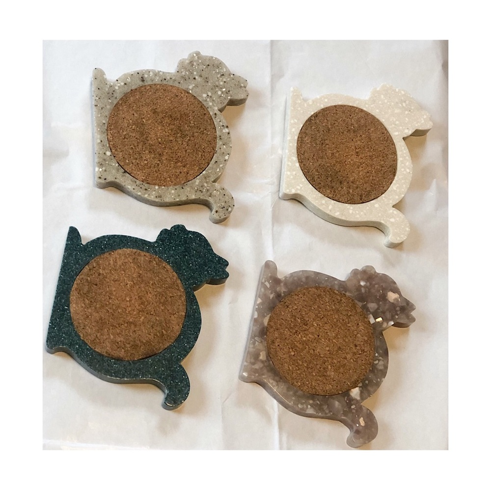 Set of Marble & Cork Cat Coasters